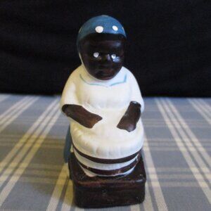 FINAL SALE! VTG Porcelain Black Americana woman washing clothes toothpick holder